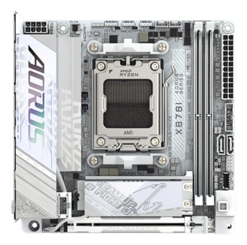 GIGABYTE X870I AORUS PRO ICE Motherboard - Supports AMD Ryzen 9000 Series CPUs, 8+2+1 phases VRM, up to 8400MHz DDR5 (OC), 1xPCIe 5.0 M.2 + 1xPCIe 4.0 M.2, WI-FI 7, 2,5GbE LAN, USB 4