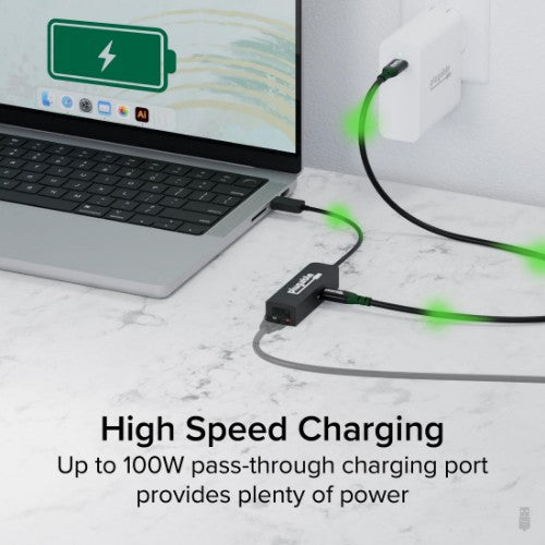 Plugable Technologies USB C to Ethernet Adapter 2.5Gb with 100W USB-C PD Charging, 2.5 Gigabit Type C USB Ethernet Adapter for Windows, MacBook, Chrome, iPad, Surface, XPS, Thunderbolt 4, USB4 (USBC-E2500PD)