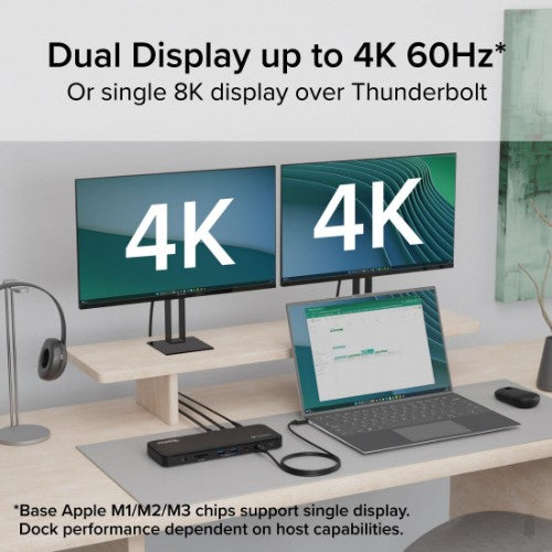 Plugable Technologies Thunderbolt 4 Dock with 100W Charging, Thunderbolt Certified, Laptop Docking Station Dual Monitor Single 8K or Dual 4K HDMI for Windows and Mac, 4X USB, Gigabit Ethernet (TBT4-UD5)