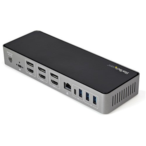 StarTech.com USB-C & USB-A Dock - Hybrid Universal Triple Monitor Laptop Docking Station DisplayPort & HDMI 4K 60Hz - 85W Power Delivery, 6x USB Hub, GbE, Audio - USB 3.1 Gen 2 10Gbps - TAA