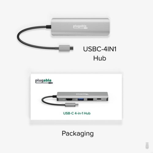 Plugable Technologies USB C Hub Multiport Adapter, 4 in 1, 100W Pass Through Charging, USB C to HDMI 4K 60Hz, Multi USB Port Hub for Windows, Mac, Ipad Pro, Chromebook, Thunderbolt (USBC-4IN1)
