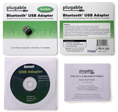 Plugable Technologies USB Bluetooth 4.0 Low Energy Micro Adapter (Compatible with Windows 11, 10, 8.x, 7, Classic Bluetooth, Gamepad, and Stereo Headset Compatible)